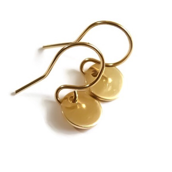 14K Yellow Gold Filled Round Disk Dangle Earrings - Picture 6 of 8